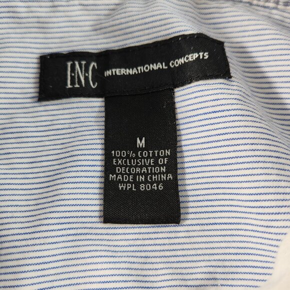 INC Cotton White Pearl Snap Button Long Sleeve Black White Print Mens Shirt Sz M - Picture 10 of 13